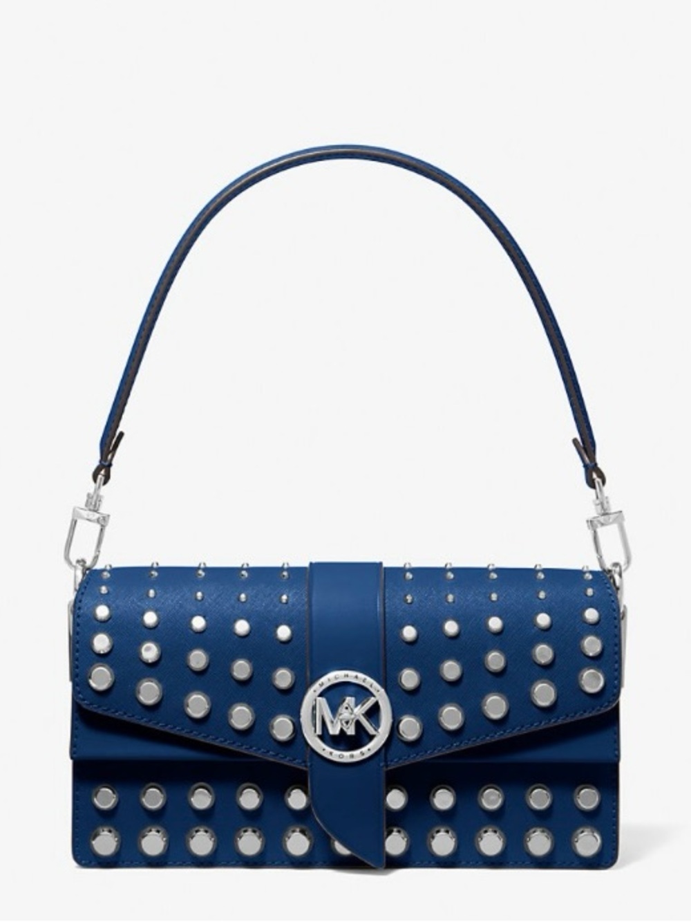 NWT Michael Kors Greenwich Medium Studded Saffiano Leather Bag River Blue